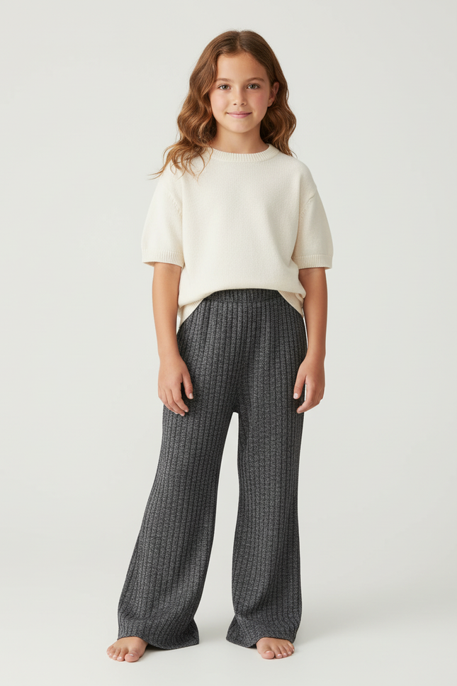 Pantalon Baggy Côtelé Gris Tricoté Ample Doux - Maille