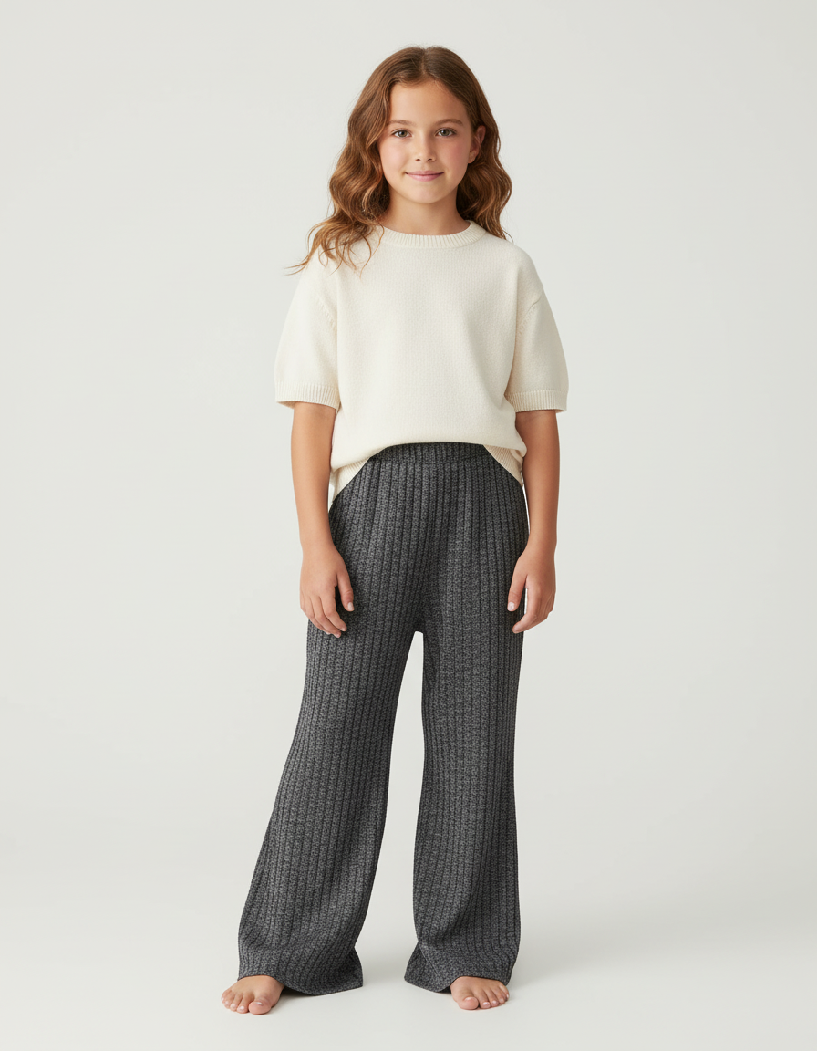 Pantalon Baggy Côtelé Gris Tricoté Ample Doux - Maille