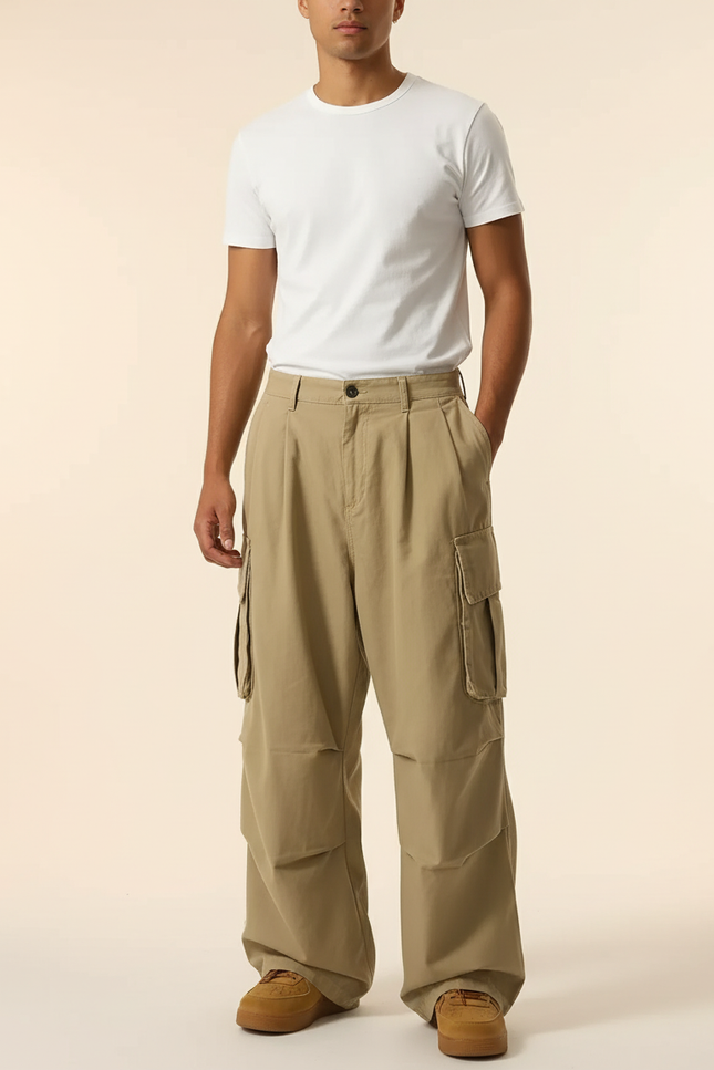 Pantalon A Pince Baggy - Kaki Toile