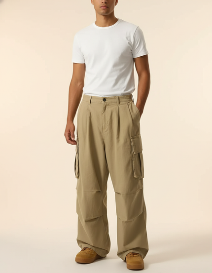 Pantalon A Pince Baggy - Kaki Toile