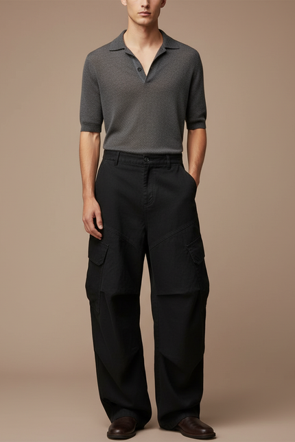 Pantalon Baggy Noir Ample Cargo Coton Décontracté Homme