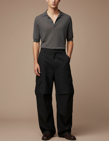 Pantalon Baggy Noir Ample Cargo Coton Décontracté Homme