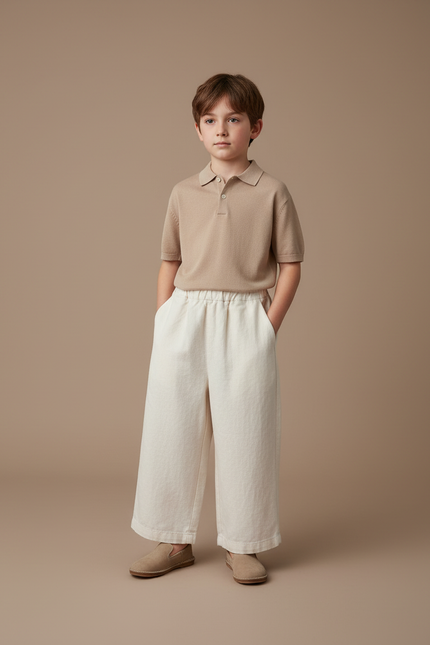 Pantalon Baggy Écru Ample Coton Confortable Enfant - Beige