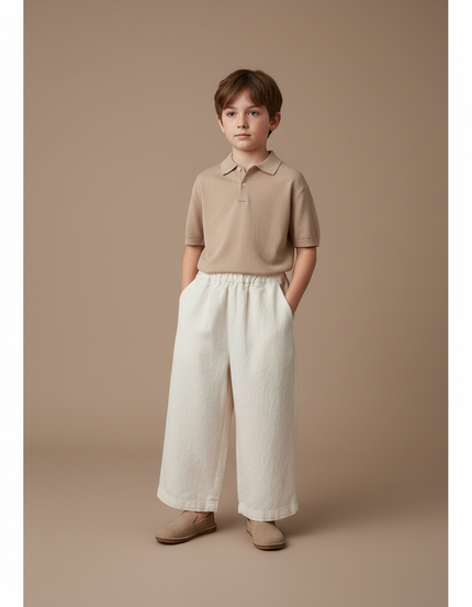 Pantalon Baggy Écru Ample Coton Confortable Enfant - Beige