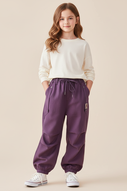 Pantalon Baggy Violet Cordon Cargo Ample - Molleton