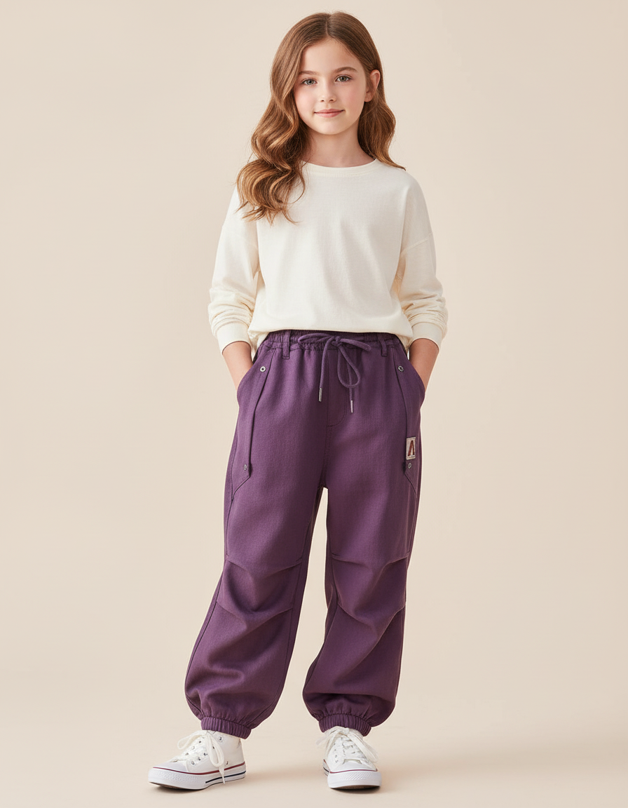 Pantalon Baggy Violet Cordon Cargo Ample - Molleton