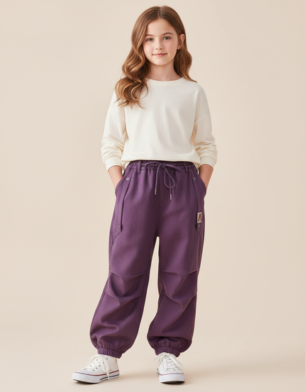 Pantalon Baggy Violet Cordon Cargo Ample - Molleton