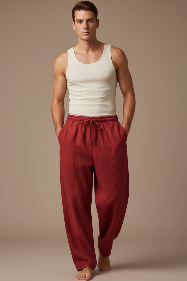 Pantalon Baggy Rouge Ample Velours Droit Décontracté