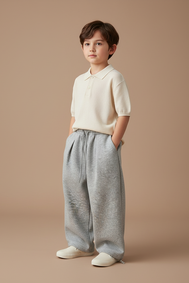 Pantalon Baggy Gris Ample Molleton Cordon Sport Enfant