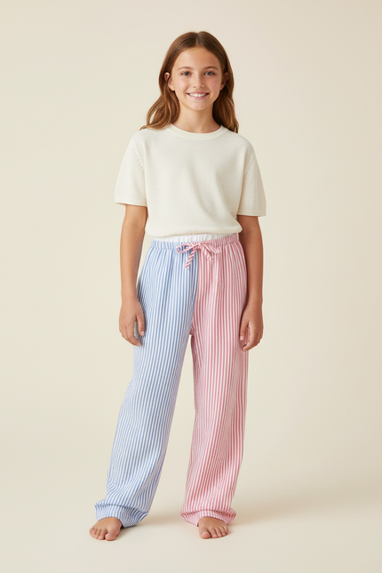 Pantalon Baggy Rayé Bicolore Ample Décontracté Enfant - Multicolore Coton
