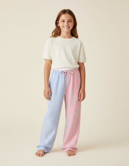 Pantalon Baggy Rayé Bicolore Ample Décontracté Enfant - Multicolore Coton