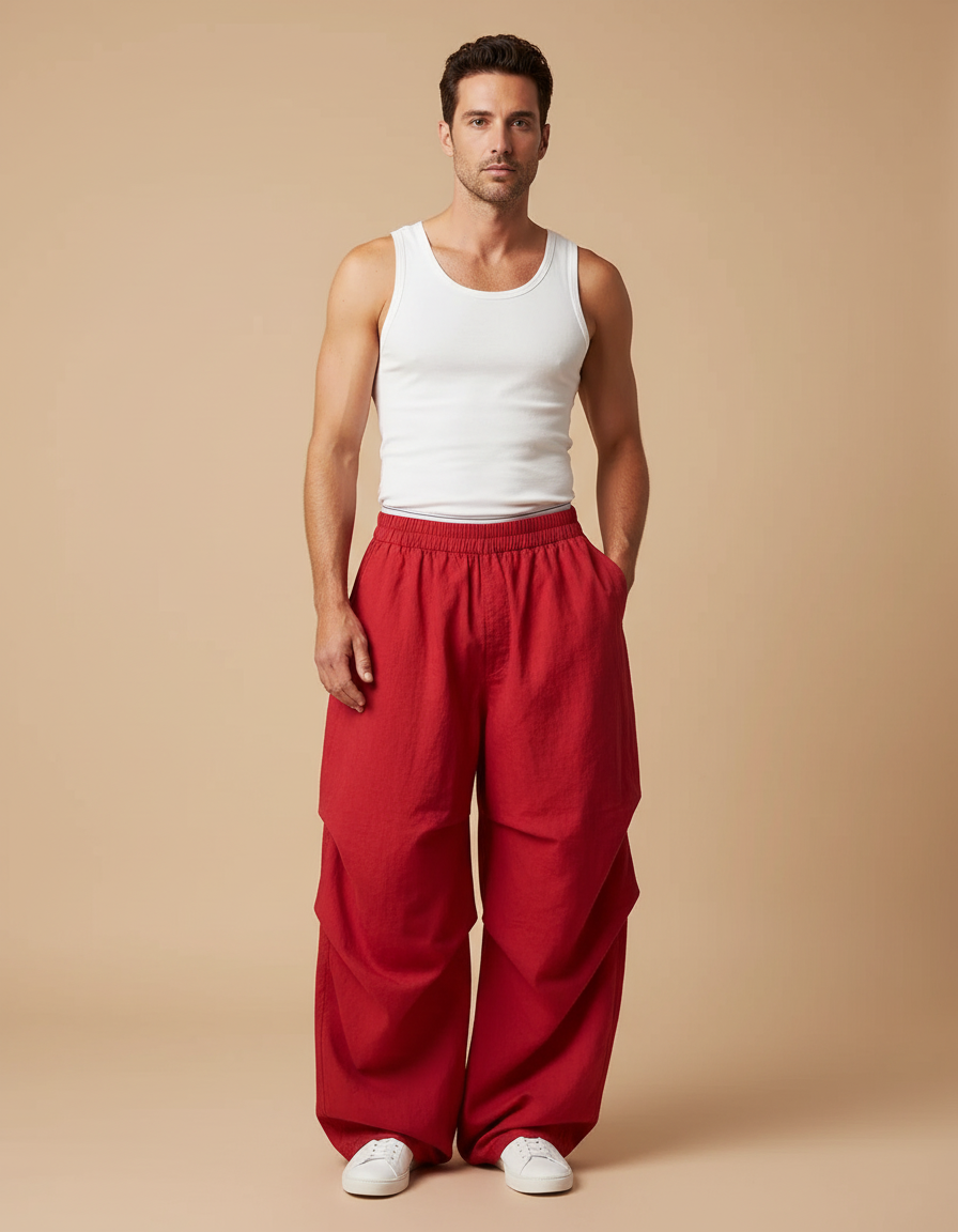 Pantalon Sarouel Baggy - Rouge Lin
