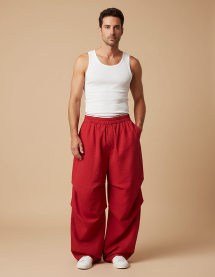 Pantalon Sarouel Baggy - Rouge Lin