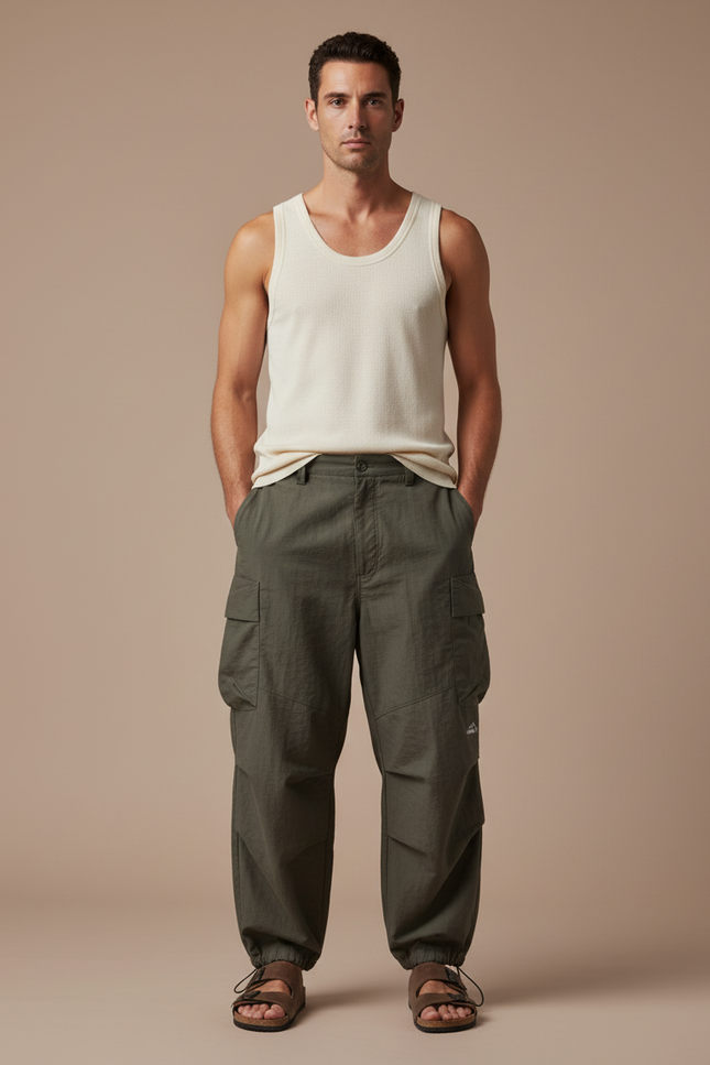 Pantalon Baggy Cargo Vert Kaki Ample Décontracté Homme - Toile