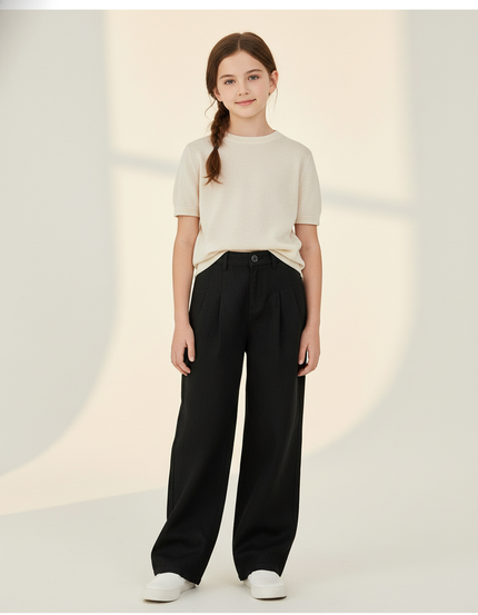 Pantalon Baggy Noir Ample Plissé Décontracté Enfant - Gabardine