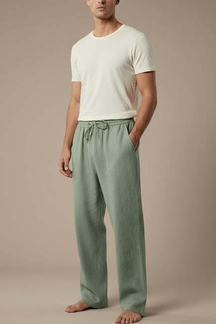 Pantalon Baggy Vert Menthe Coton Décontracté Homme - Lin
