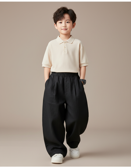 Pantalon Baggy Noir Coton Ample Décontracté Enfant - Lin
