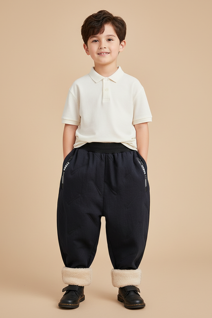 Pantalon Baggy Noir Matelassé Doublé Polaire Hiver - Polyester