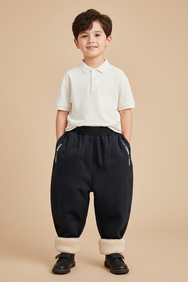 Pantalon Baggy Noir Matelassé Doublé Polaire Hiver - Polyester