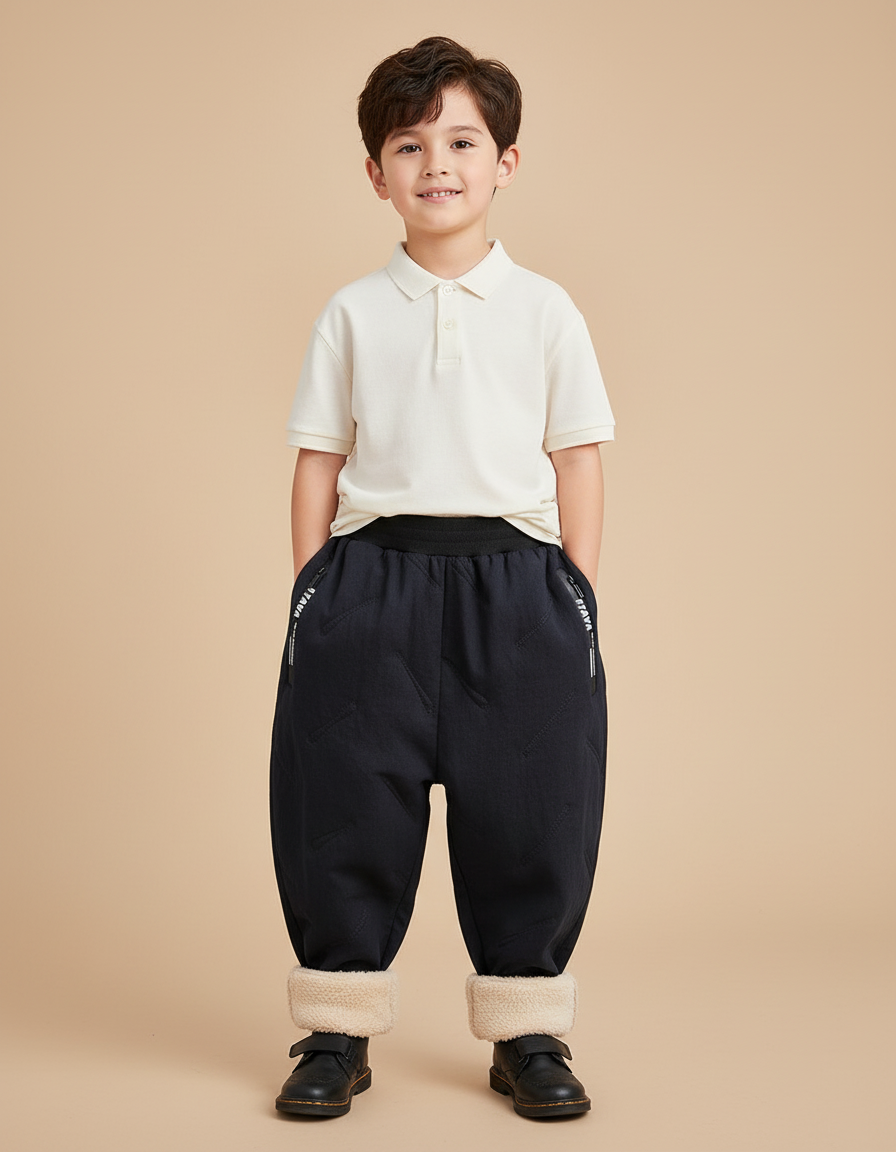 Pantalon Baggy Noir Matelassé Doublé Polaire Hiver - Polyester