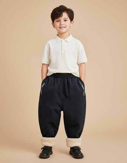 Pantalon Baggy Noir Matelassé Doublé Polaire Hiver - Polyester