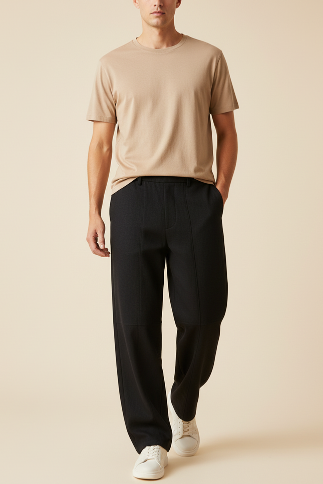 Pantalon Baggy Noir Ample Droit Décontracté Homme - Gabardine