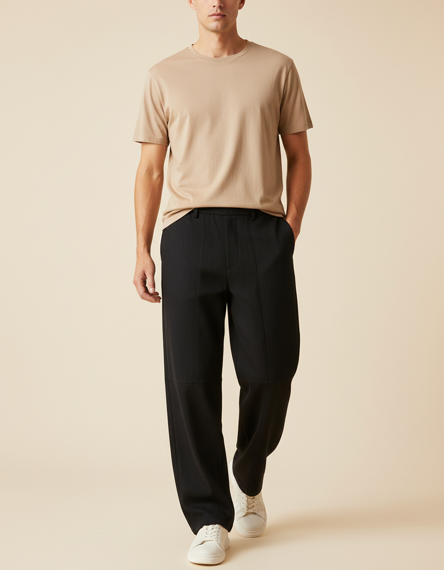 Pantalon Baggy Noir Ample Droit Décontracté Homme - Gabardine