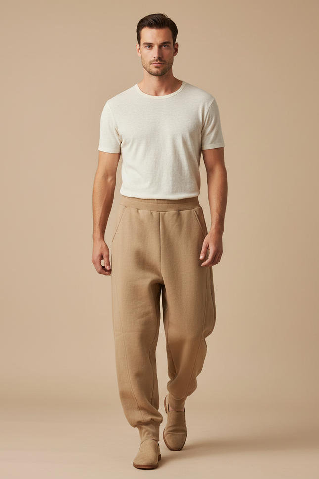 Pantalon Baggy Beige Harem Ample Décontracté Homme - Molleton