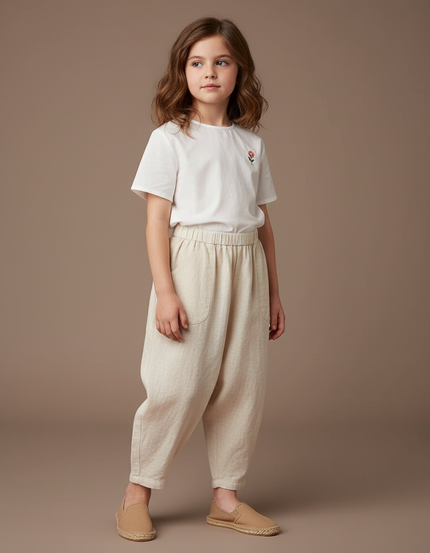 Pantalon Baggy Beige Lin Ample Confortable Enfant