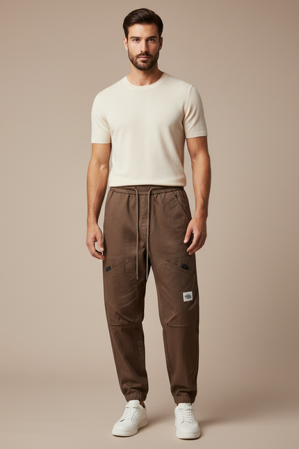 Pantalon Baggy Marron Cargo Coton Homme Décontracté - Toile