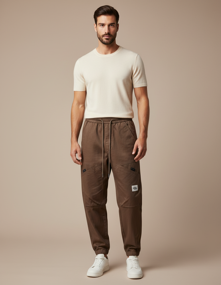 Pantalon Baggy Marron Cargo Coton Homme Décontracté - Toile