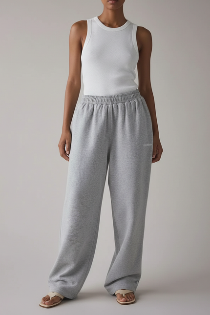 Pantalon Baggy Gris Molleton Ample Décontracté Sport