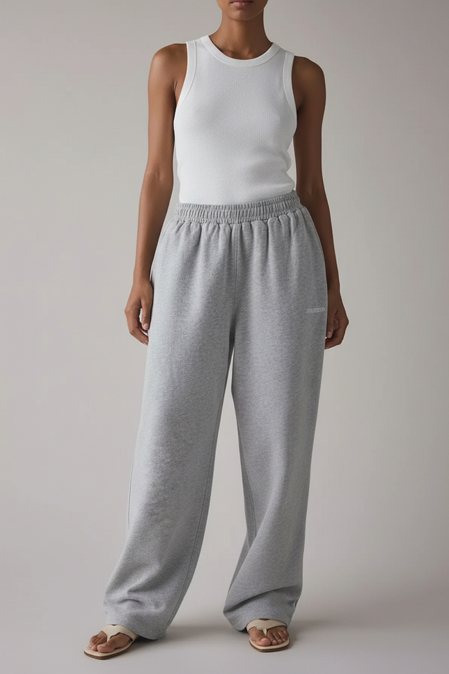 Pantalon Baggy Gris Molleton Ample Décontracté Sport