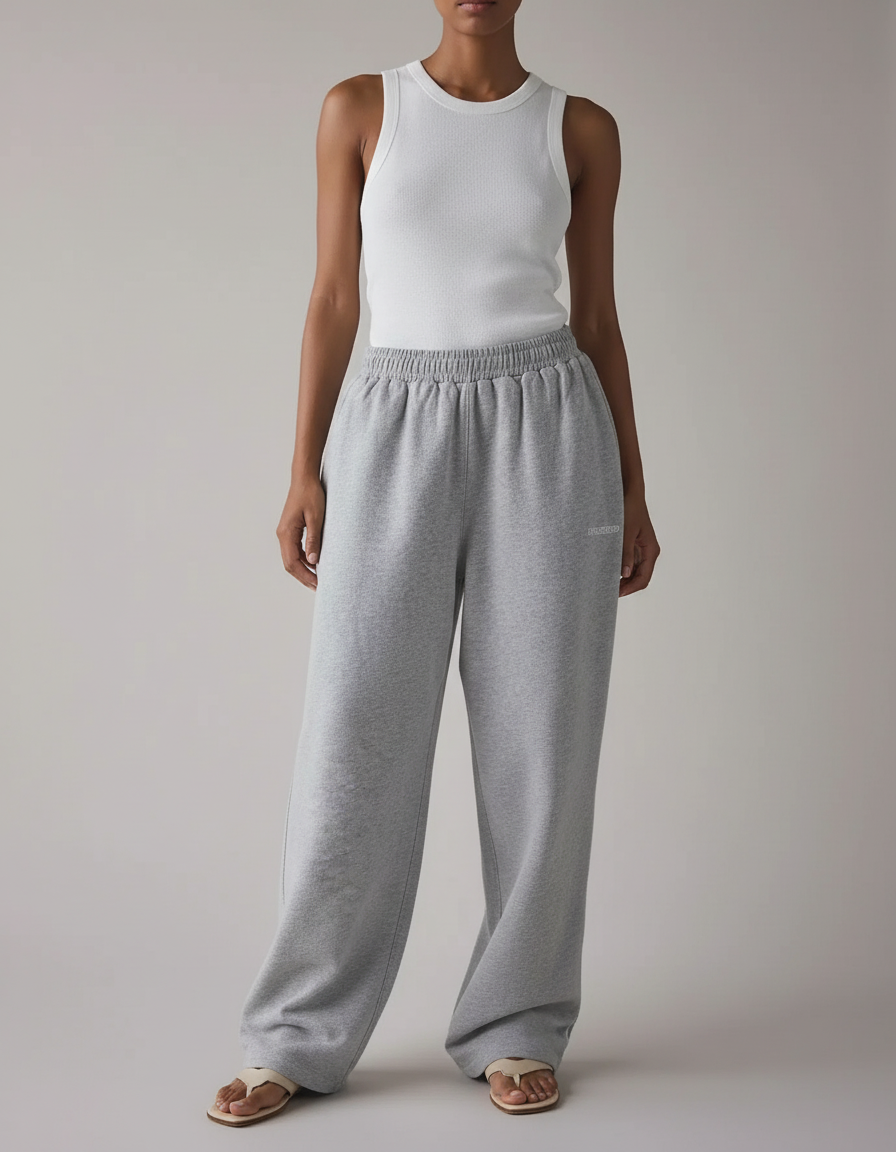 Pantalon Baggy Gris Molleton Ample Décontracté Sport