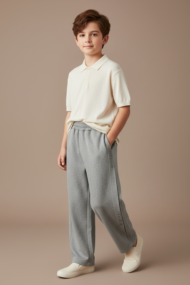Pantalon Baggy Gris Ample Molletonné Décontracté Garçon