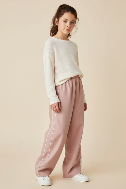Pantalon Baggy Rose Fluide Rayures Blanches Fille - Viscose
