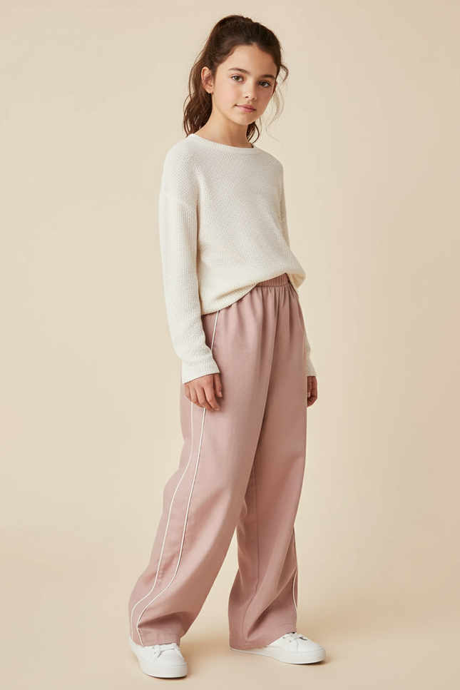 Pantalon Baggy Rose Fluide Rayures Blanches Fille - Viscose