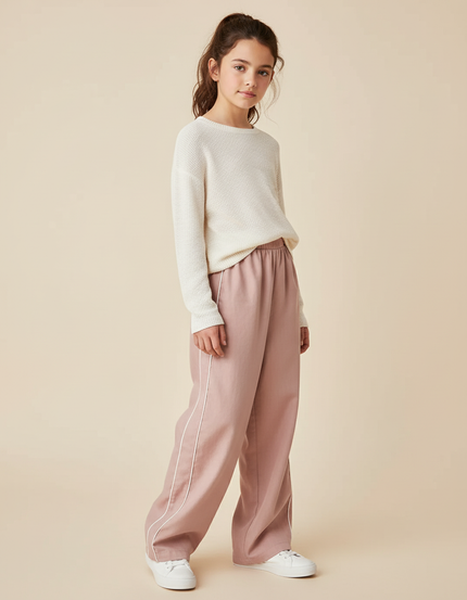 Pantalon Baggy Rose Fluide Rayures Blanches Fille - Viscose