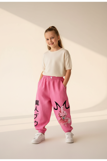 Pantalon Baggy Rose Coton Majin Buu Fille Décontracté - Molleton