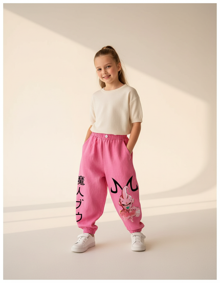 Pantalon Baggy Rose Coton Majin Buu Fille Décontracté - Molleton