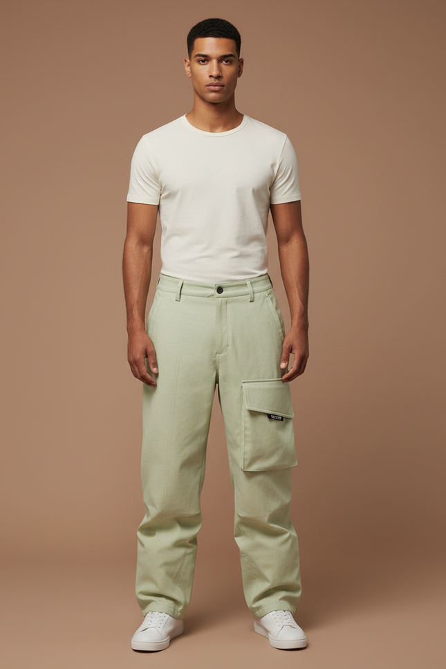 Pantalon Baggy Vert Menthe Cargo Décontracté Homme - Toile