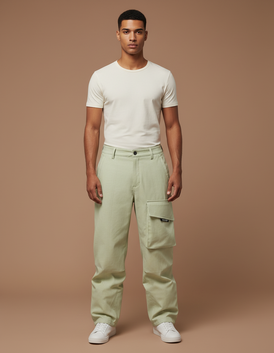Pantalon Baggy Vert Menthe Cargo Décontracté Homme - Toile