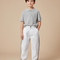 Pantalon Baggy Blanc Rayure Grise Décontracté Enfant - Toile