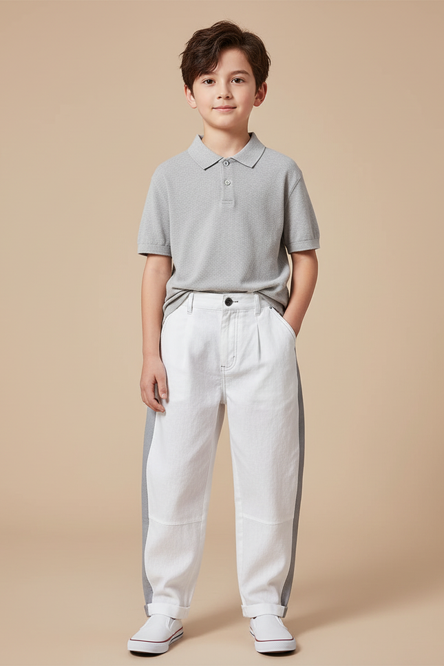 Pantalon Baggy Blanc Rayure Grise Décontracté Enfant - Toile