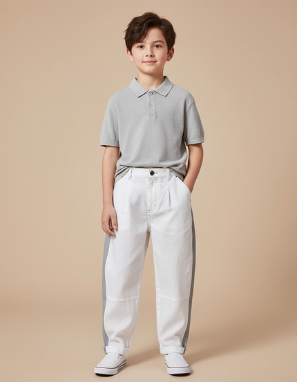 Pantalon Baggy Blanc Rayure Grise Décontracté Enfant - Toile