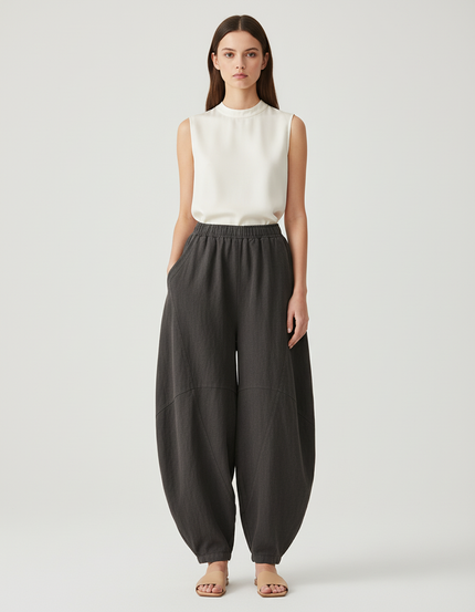 Pantalon Baggy Gris Lin Ample Confortable Femme