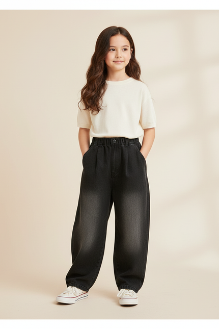 Pantalon Baggy Noir Ample Dégradé Denim Enfant - Jean