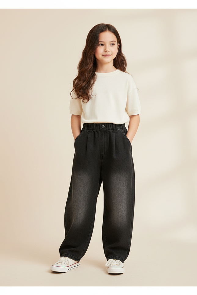 Pantalon Baggy Noir Ample Dégradé Denim Enfant - Jean
