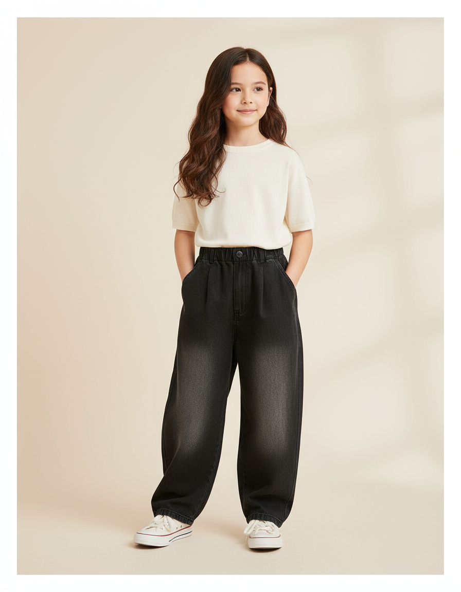 Pantalon Baggy Noir Ample Dégradé Denim Enfant - Jean