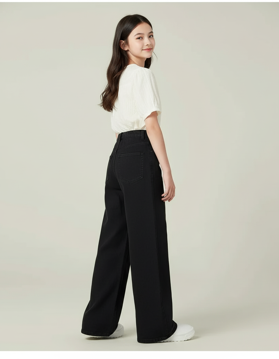 Pantalon Baggy Noir Denim Large Confortable Fille - Jean